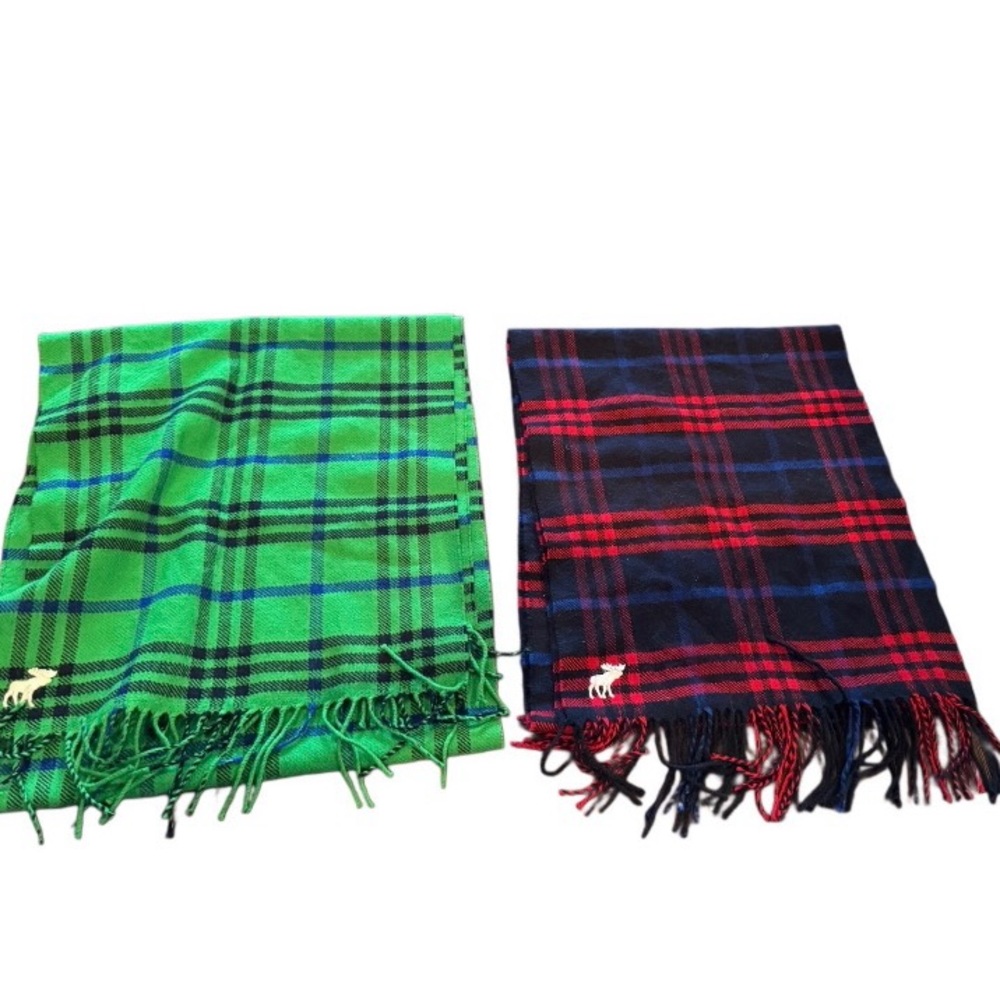 Abercrombie & Fitch Lot of 2 Plaid Scarves - Green and Red